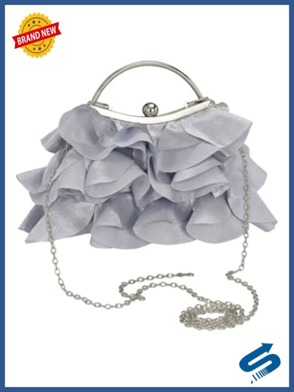 Satin Floral Evening Clutch Formal Wedding Purse with Detachable Chain
